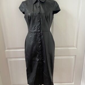Black Button-Down Leather Dress